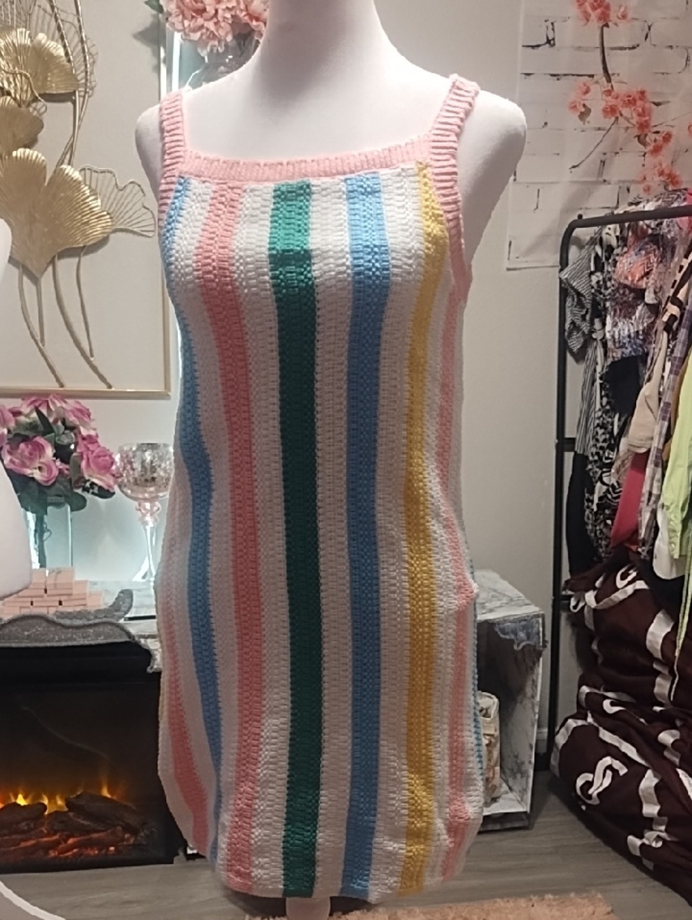 Old Navy Pink White Blue Striped Knit Tank